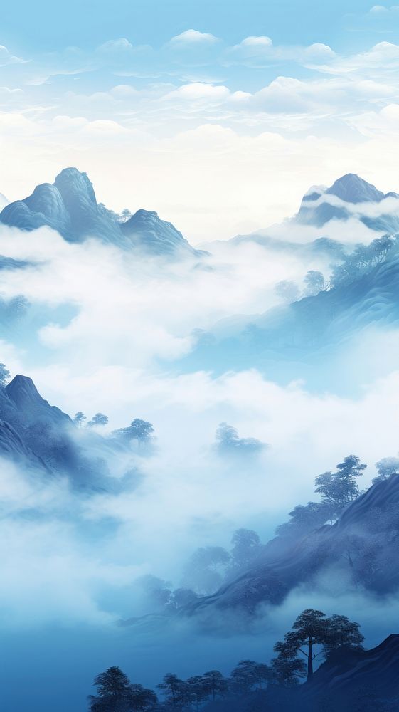  Serene mountains and fog backgrounds landscape outdoors. 