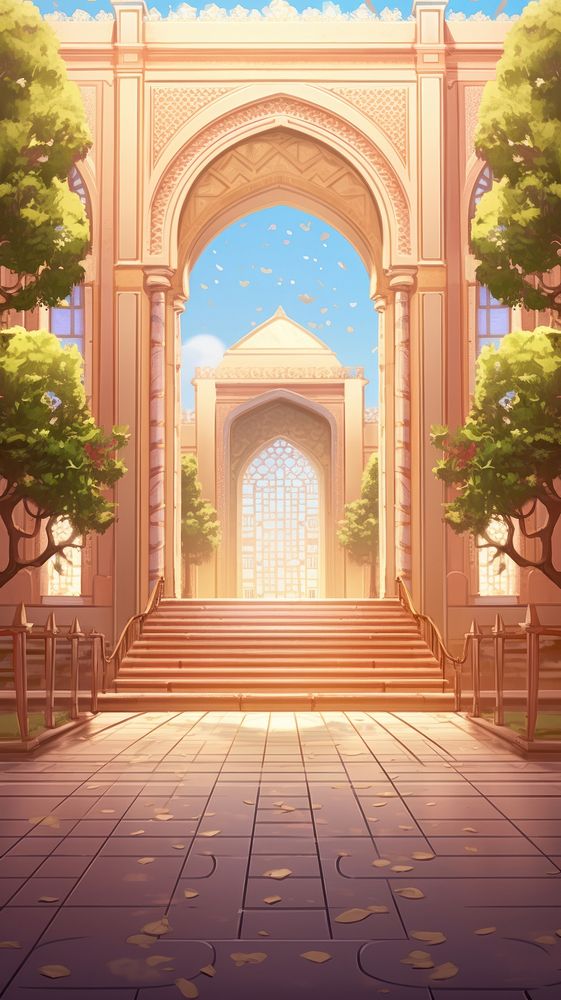  Serene warm Entrance of empty Muslim university architecture building entrance. AI generated Image by rawpixel.