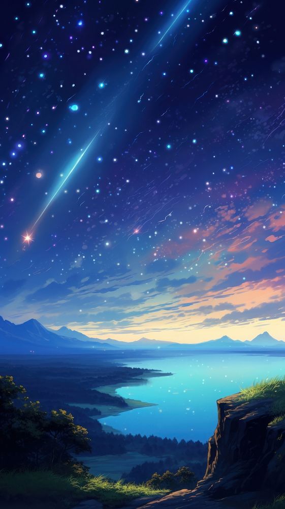  Stunning shooting star landscape outdoors scenery. AI generated Image by rawpixel.