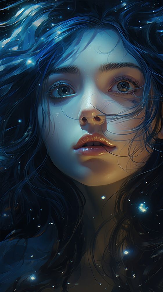  Stunning starry eyes portrait adult anime. AI generated Image by rawpixel.