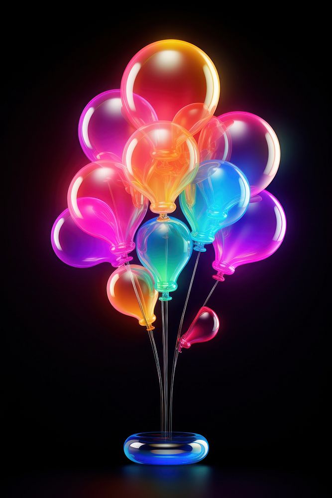 3D render of a neon balloon icon light illuminated celebration.