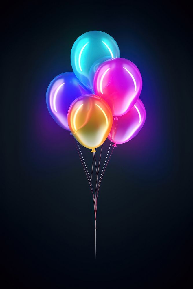 3D render of a neon balloon icon illuminated celebration anniversary.