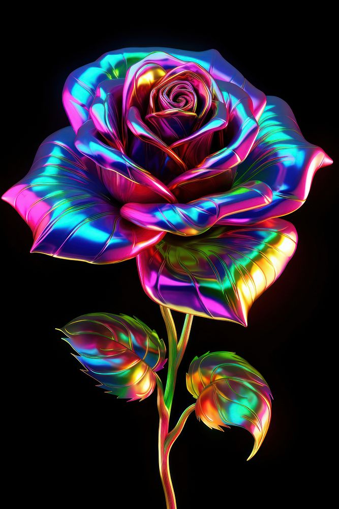 3D render of neon rose icon pattern purple flower.