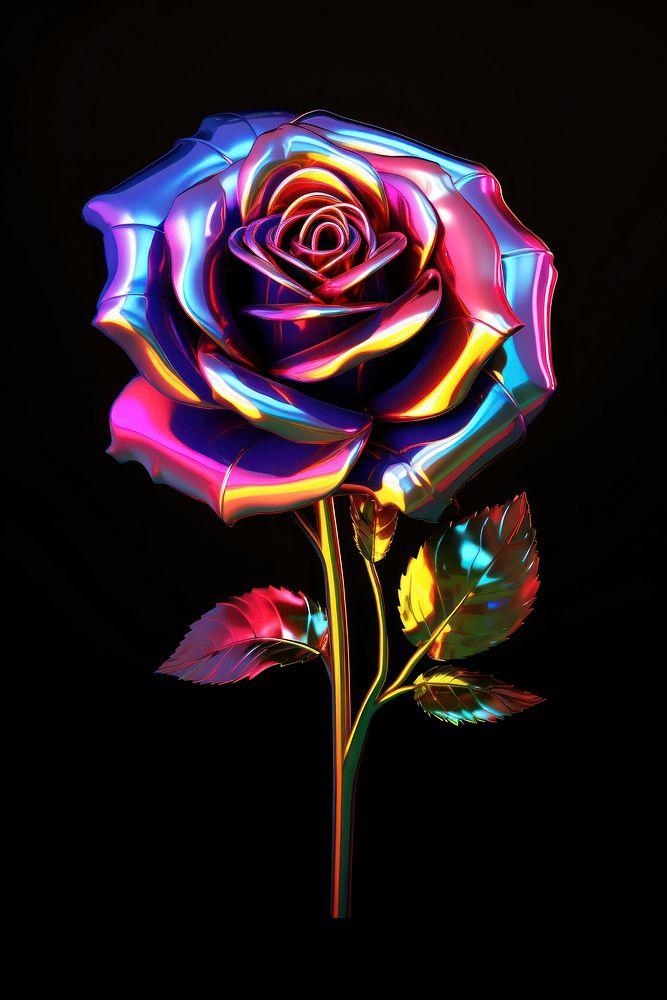 3D render of neon rose icon flower plant inflorescence.