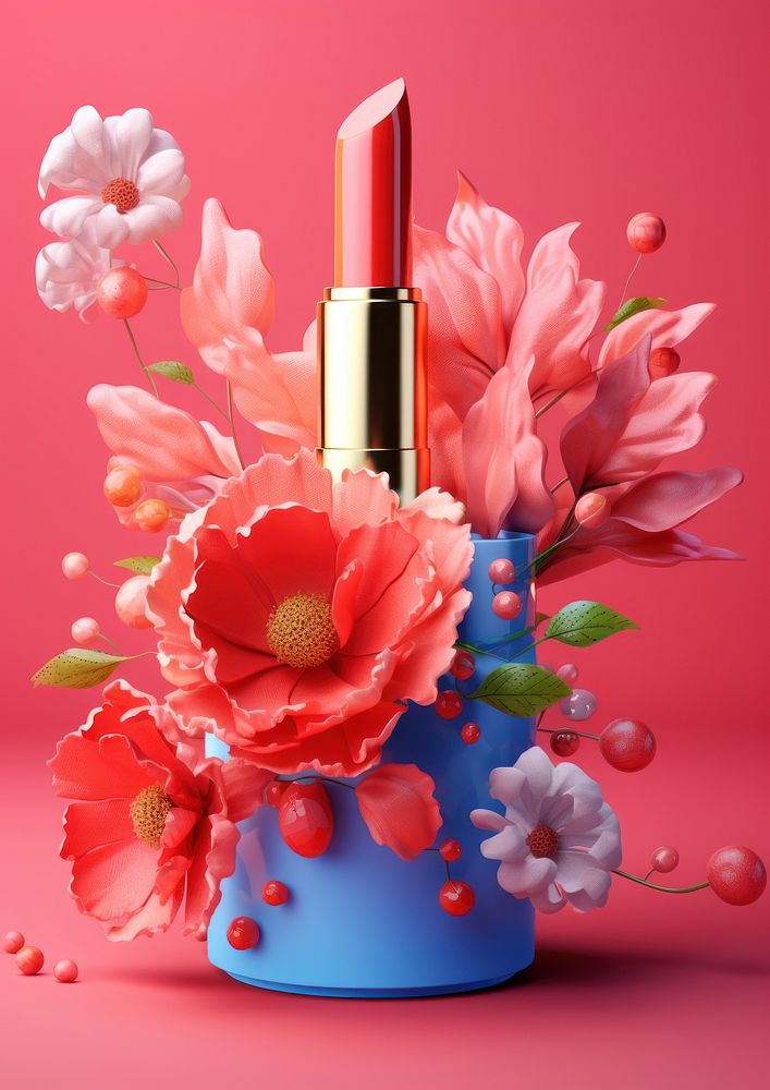 3d Surreal lipstick flowers cosmetics | Premium Photo Illustration ...