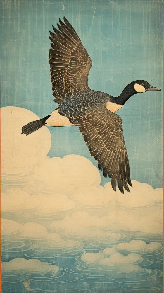 Japanese goose flying animal bird waterfowl. AI generated Image by rawpixel.