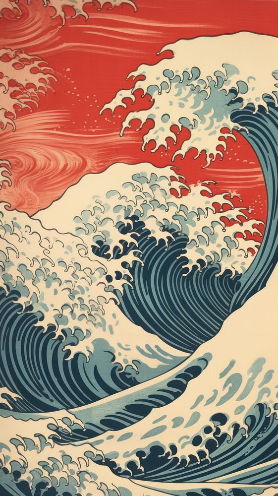 Japanese wave pattern nature ocean. 