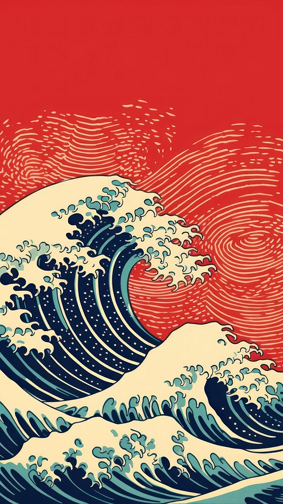 Japanese wave pattern nature ocean. AI generated Image by rawpixel.
