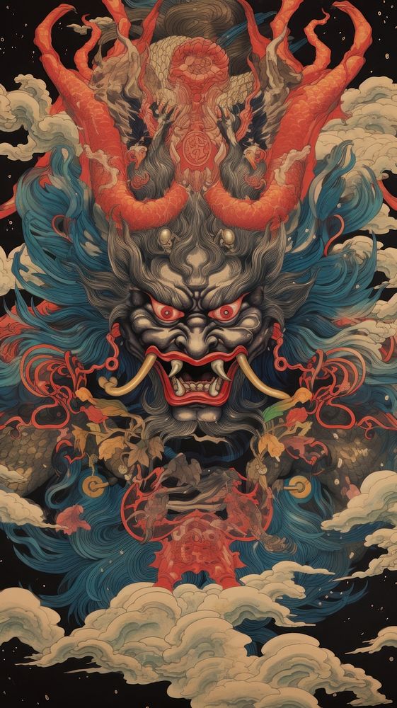 Japanese god painting art representation. | Free Photo Illustration ...