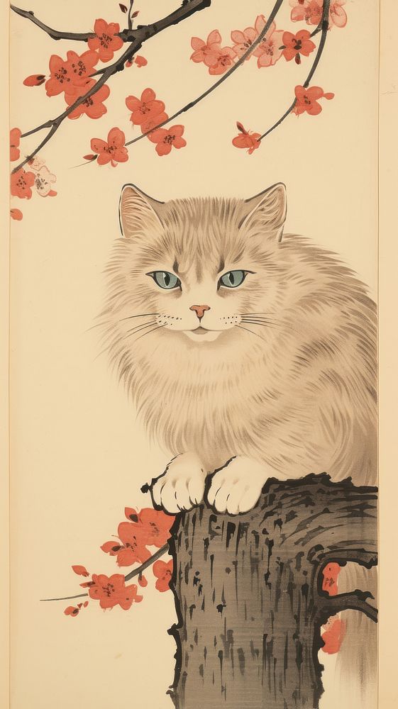 Japanese luky cat painting drawing animal. AI generated Image by rawpixel.