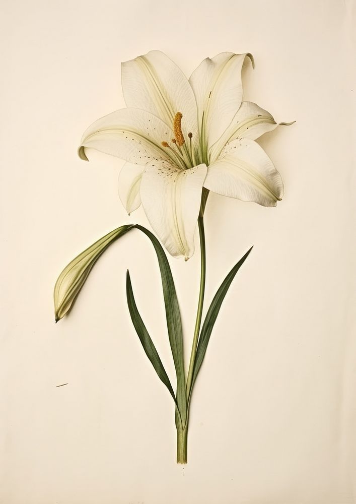 Real Pressed a madonna lily easter lily flower plant inflorescence.