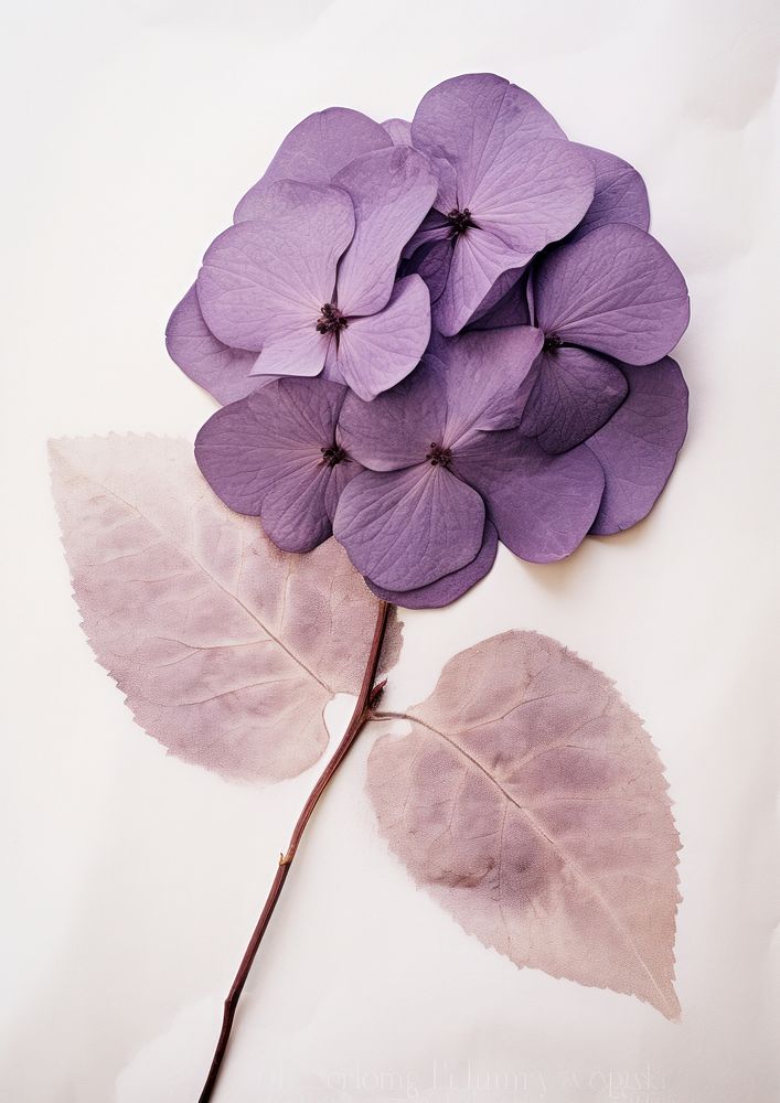 Real Pressed a single purple hydrangea flower petal lilac.