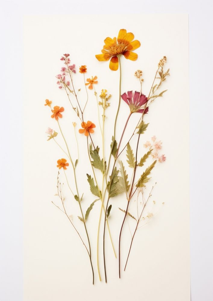 Real Pressed a single minimal colorful wildflowers painting plant herb.