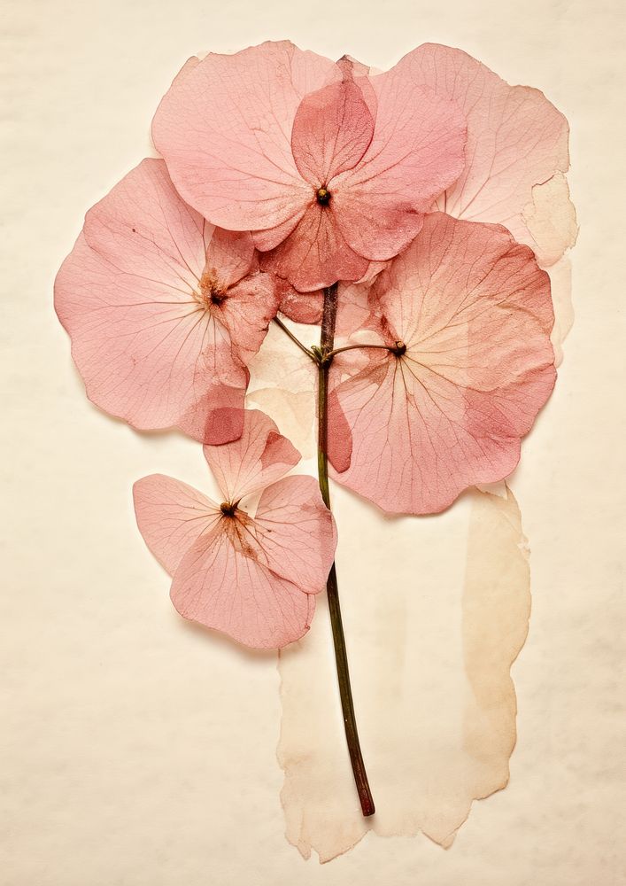 Real Pressed a single pink hydrangea flower blossom petal.