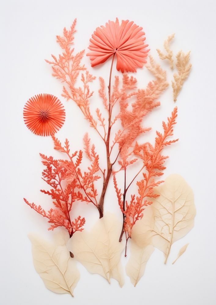 Real Pressed a tropical coral reef single minimal flower plant paper.