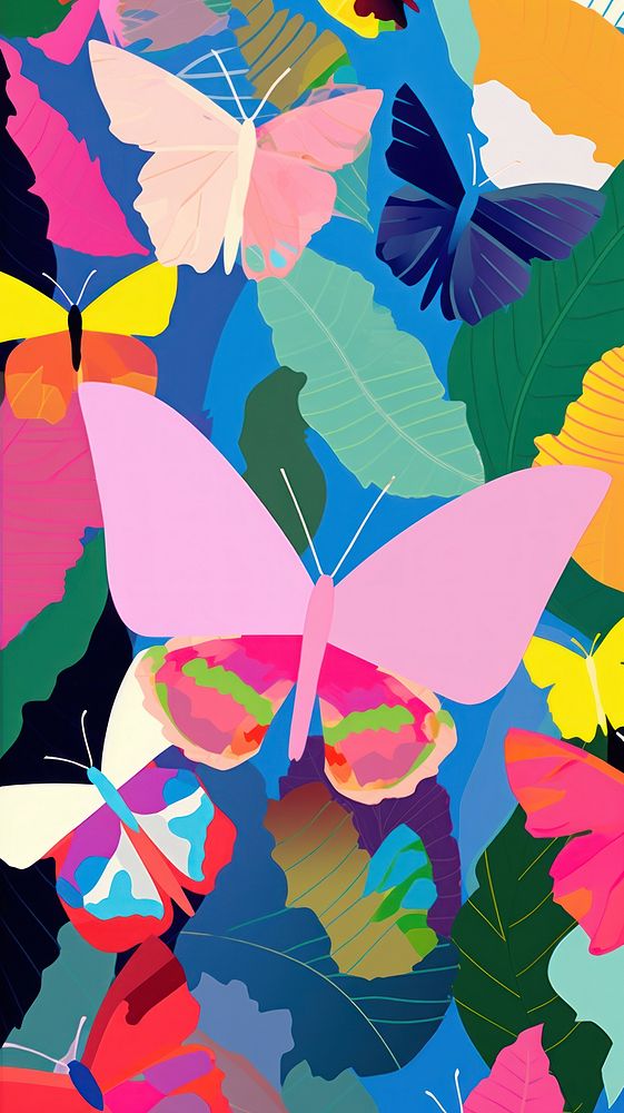 Leaves and butterflies art collage backgrounds. AI generated Image by rawpixel.