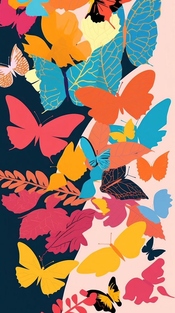 Leaves and butterflies art pattern plant. AI generated Image by rawpixel.