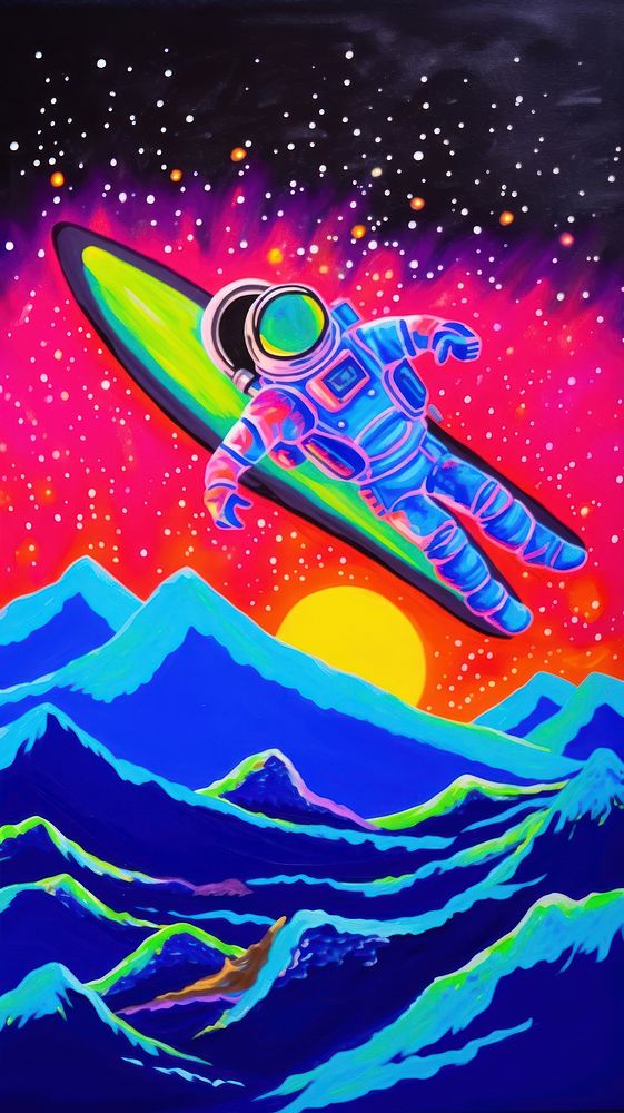 Rocketeer flying in the galaxy painting outdoors nature.
