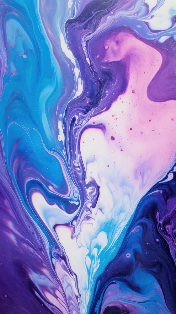 Close-up acrylic pouring art purple painting blue.