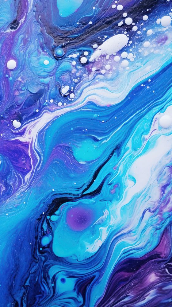 Close-up acrylic pouring art purple painting blue.