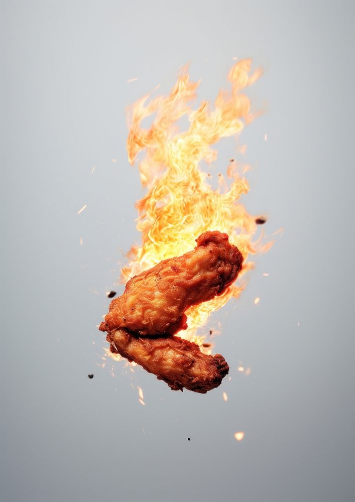 Photography of a Small Burning on top two pieces of fried chicken fire bonfire burning.
