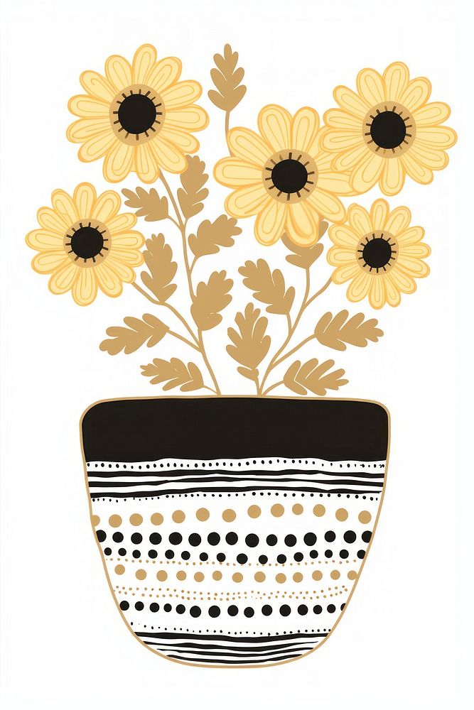 Black and gold a flower pot pattern art sunflower.