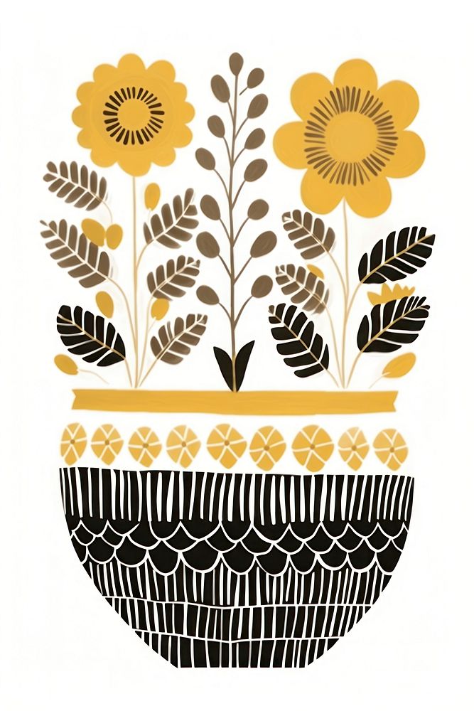 Black and gold a flower pot pattern art plant.