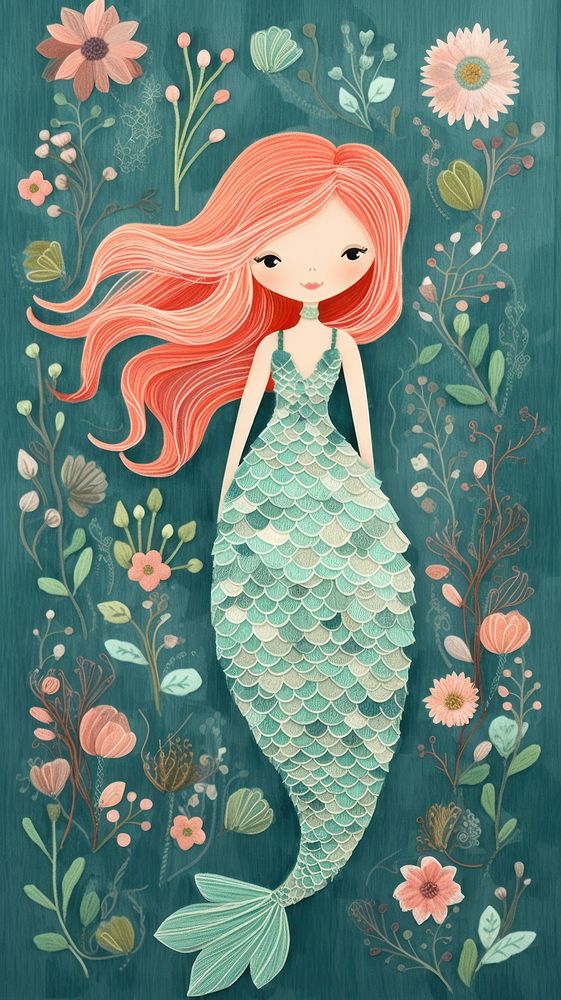 Cute mermaid wallpaper pattern art.