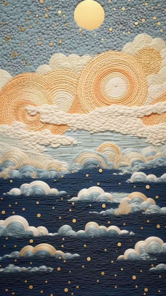Embroidery of sky painting pattern quilt.