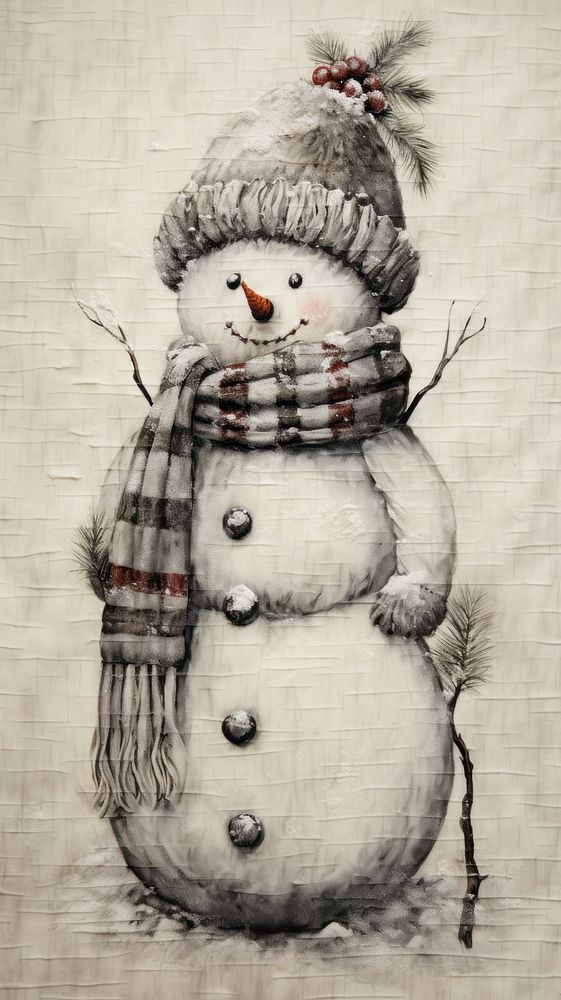 Embroidery of cute snowman winter representation creativity.