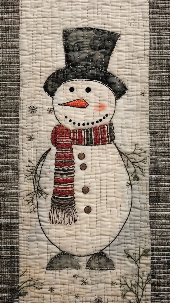 Embroidery of cute snowman embroidery pattern winter.