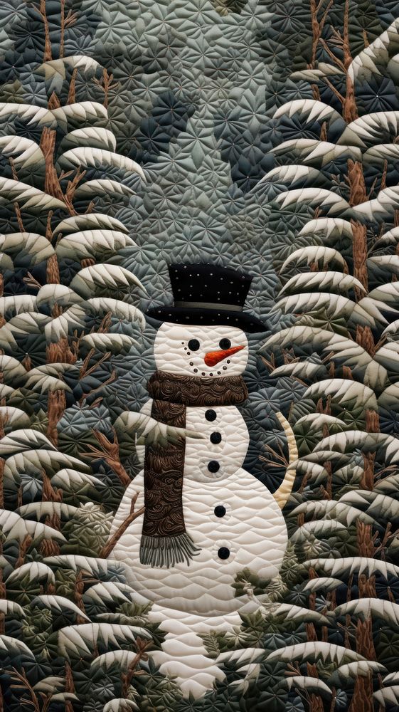 Embroidery of cute snowman winter nature representation.