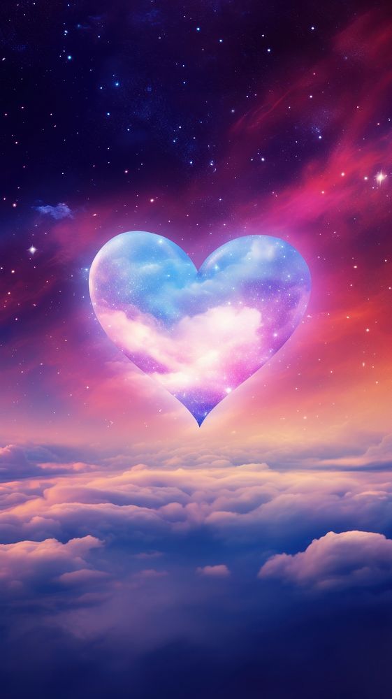 Fantasy evening sky background with heart shaped clouds backgrounds astronomy outdoors.