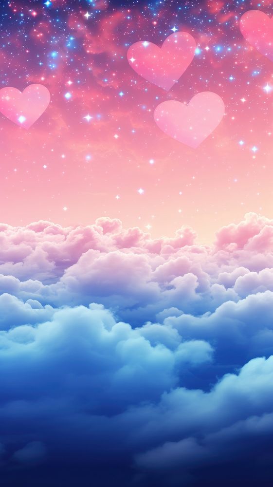 Fantasy evening sky background with heart shaped clouds backgrounds outdoors nature.