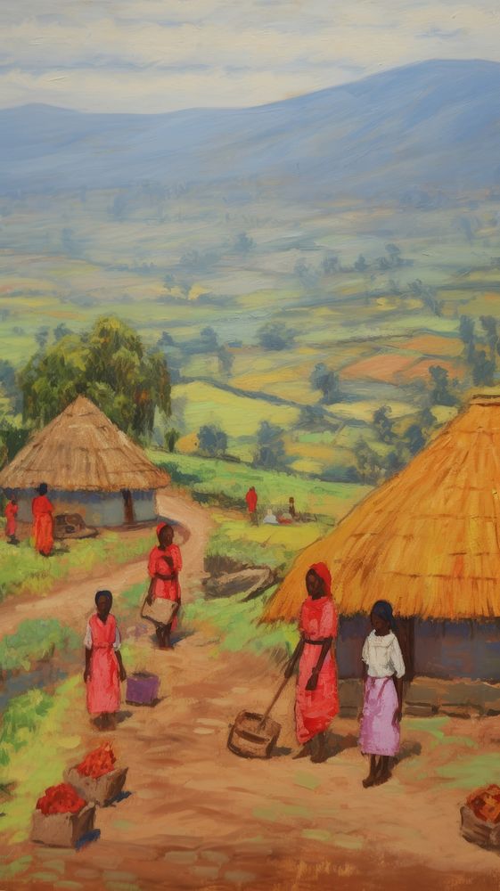 Coffee field of Ethiopia painting architecture countryside.