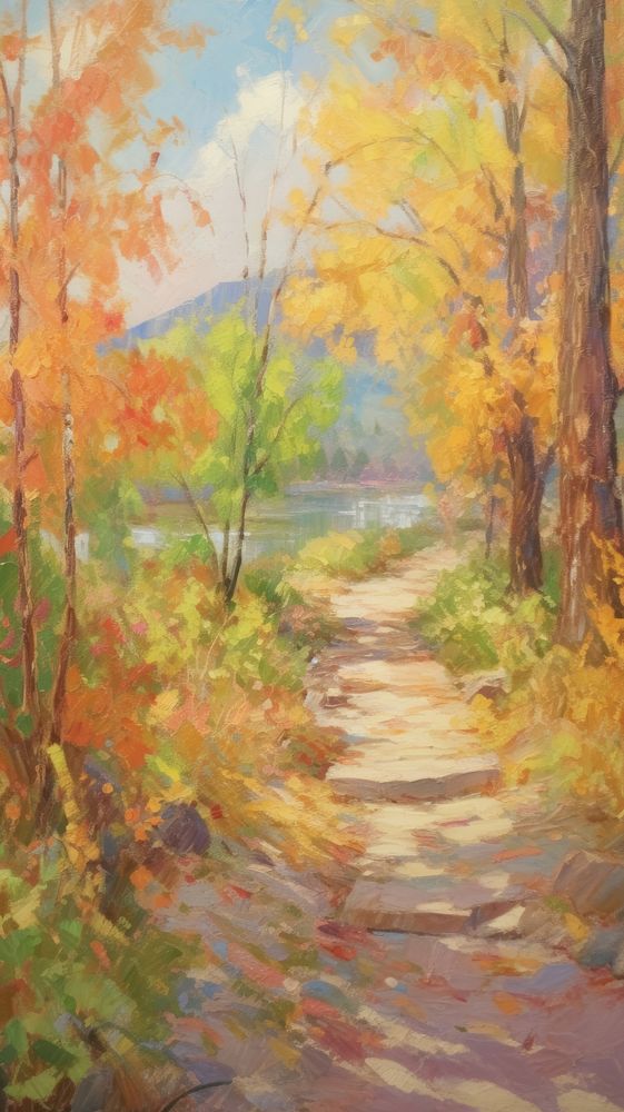 Autumn path landscape painting vegetation.