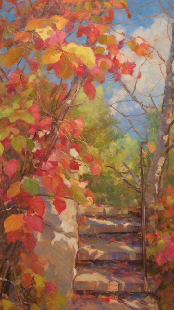 Autumn painting outdoors nature.