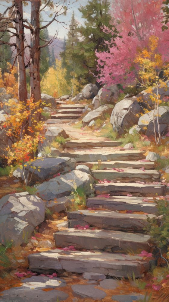 Autumn path painting accessories vegetation.