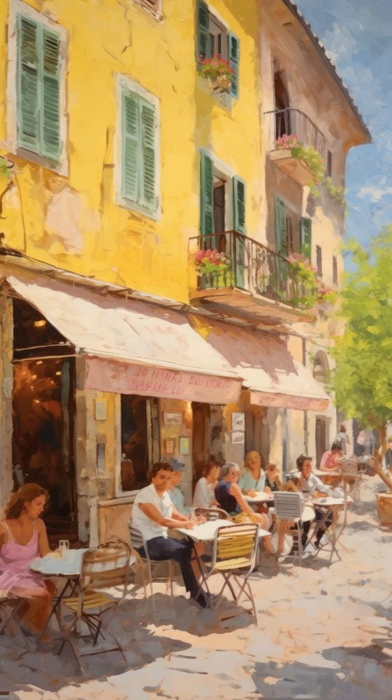 Gallery in Italy painting neighborhood architecture.