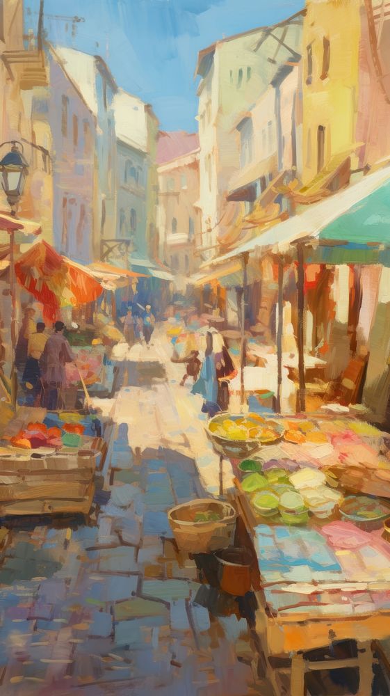 Marketplace in france painting alleyway street.