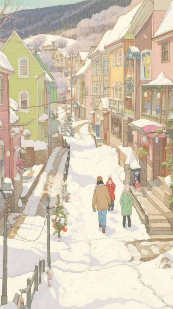 Painting winter town snow.