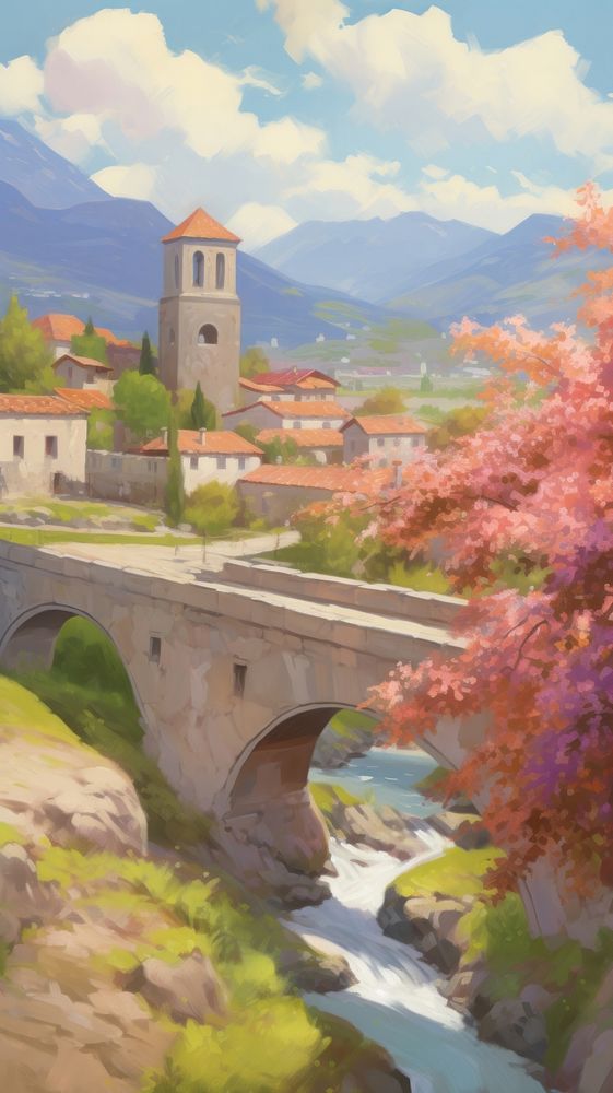 Random town in Italy landscape painting architecture.