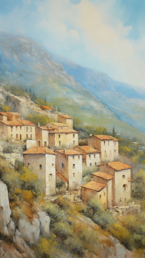 Village in france painting countryside outdoors.