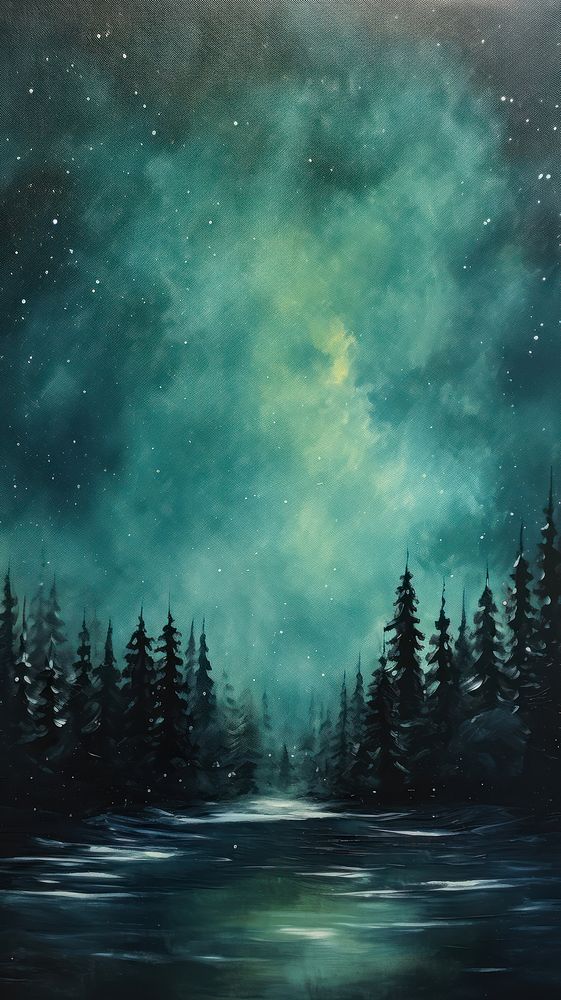  Northern Lights painting outdoors nature. AI generated Image by rawpixel.