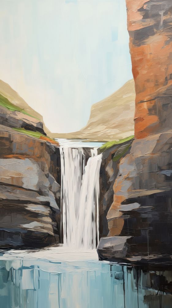  Waterfall waterfall painting outdoors. AI generated Image by rawpixel.