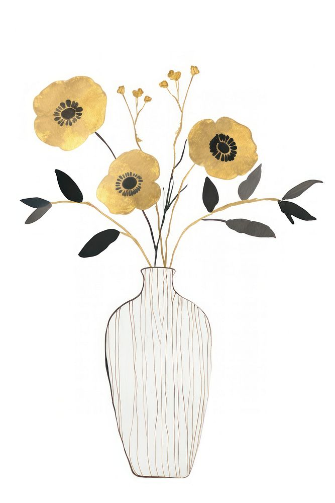Flower vase in the style of ink folk art-inspired illustrations plant white background inflorescence.