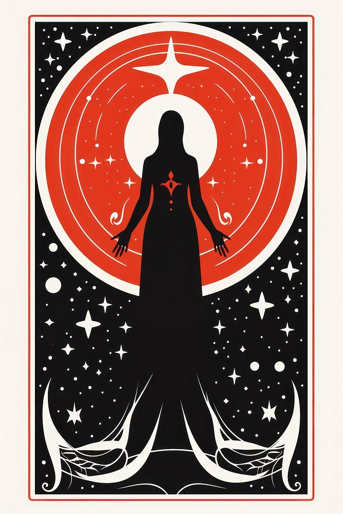 A tarot card with Esoteric mystical element silhouette representation illuminated. AI generated Image by rawpixel.