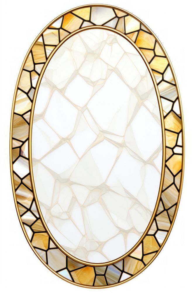 Oval art nouveau glass gold white background.
