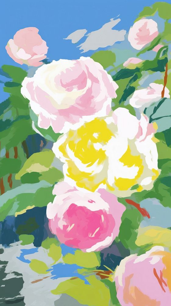 Roses garden painting art abstract.