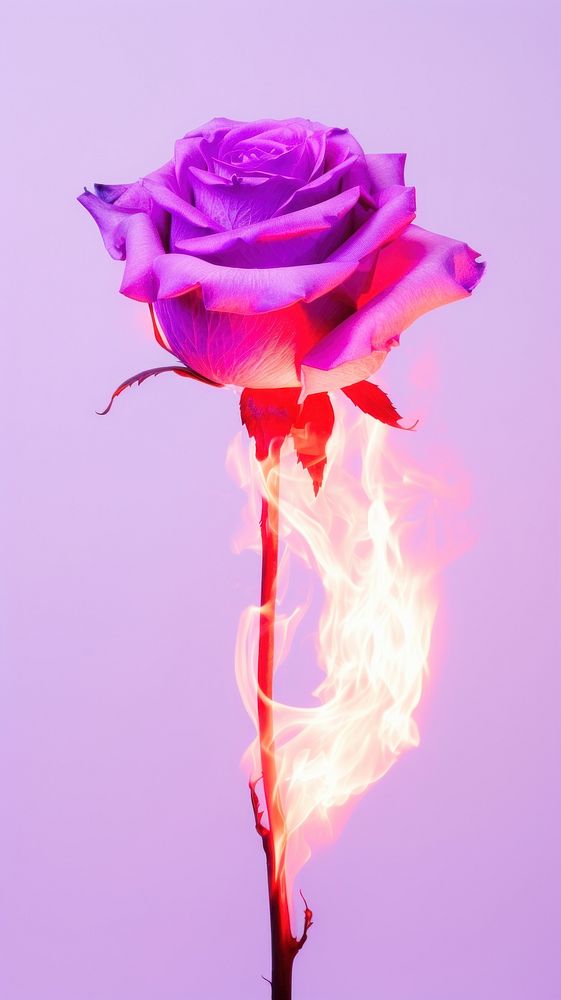 Aesthetic pink rose on fire purple flower petal.